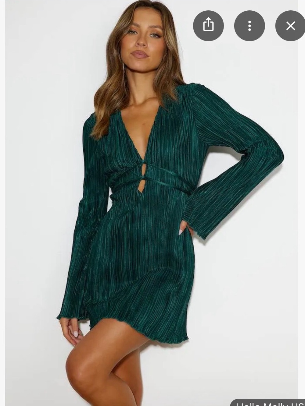 Hello Molly Deep Green Plissé Keyhole Mini Dress